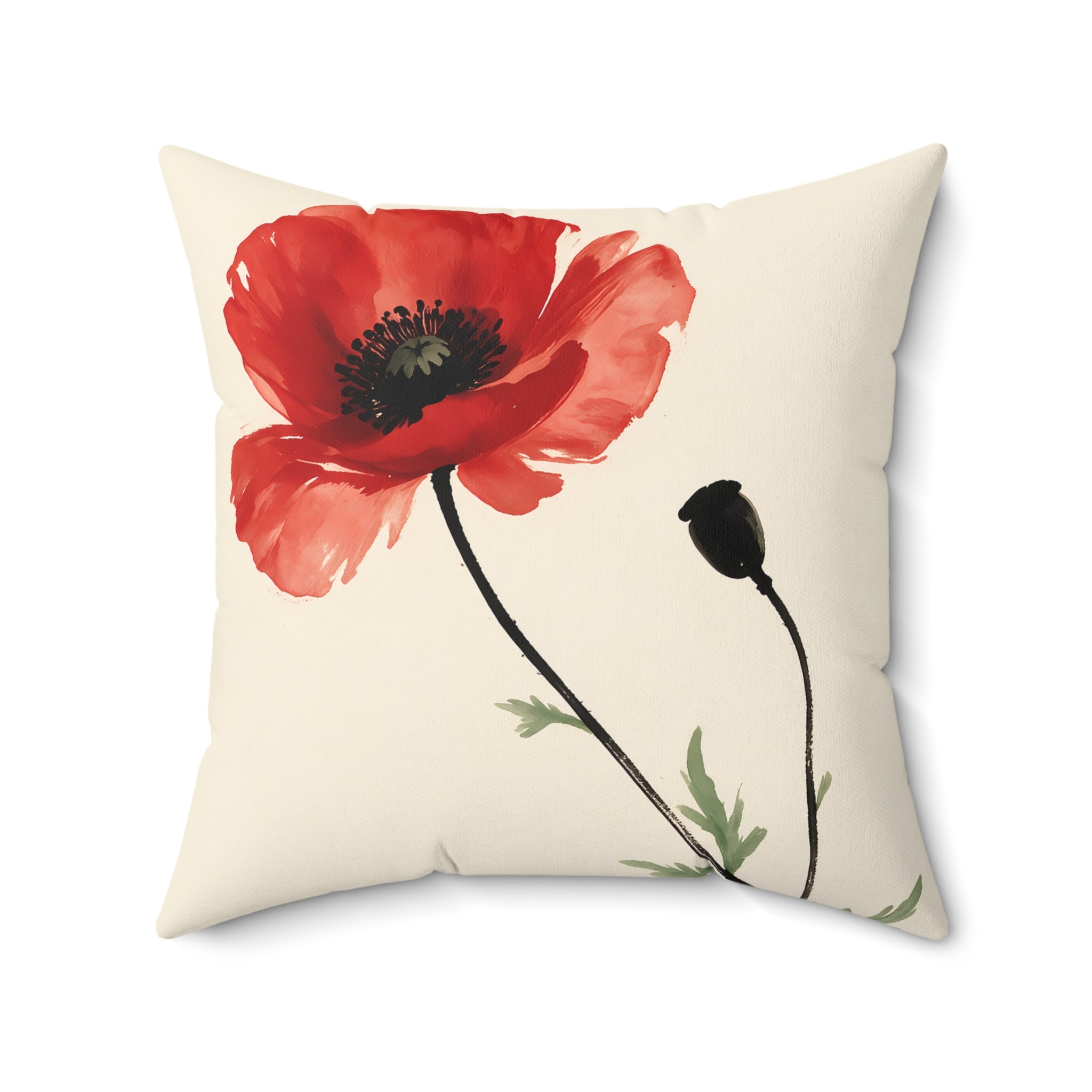 Red Poppy Floral Throw Pillow with Insert