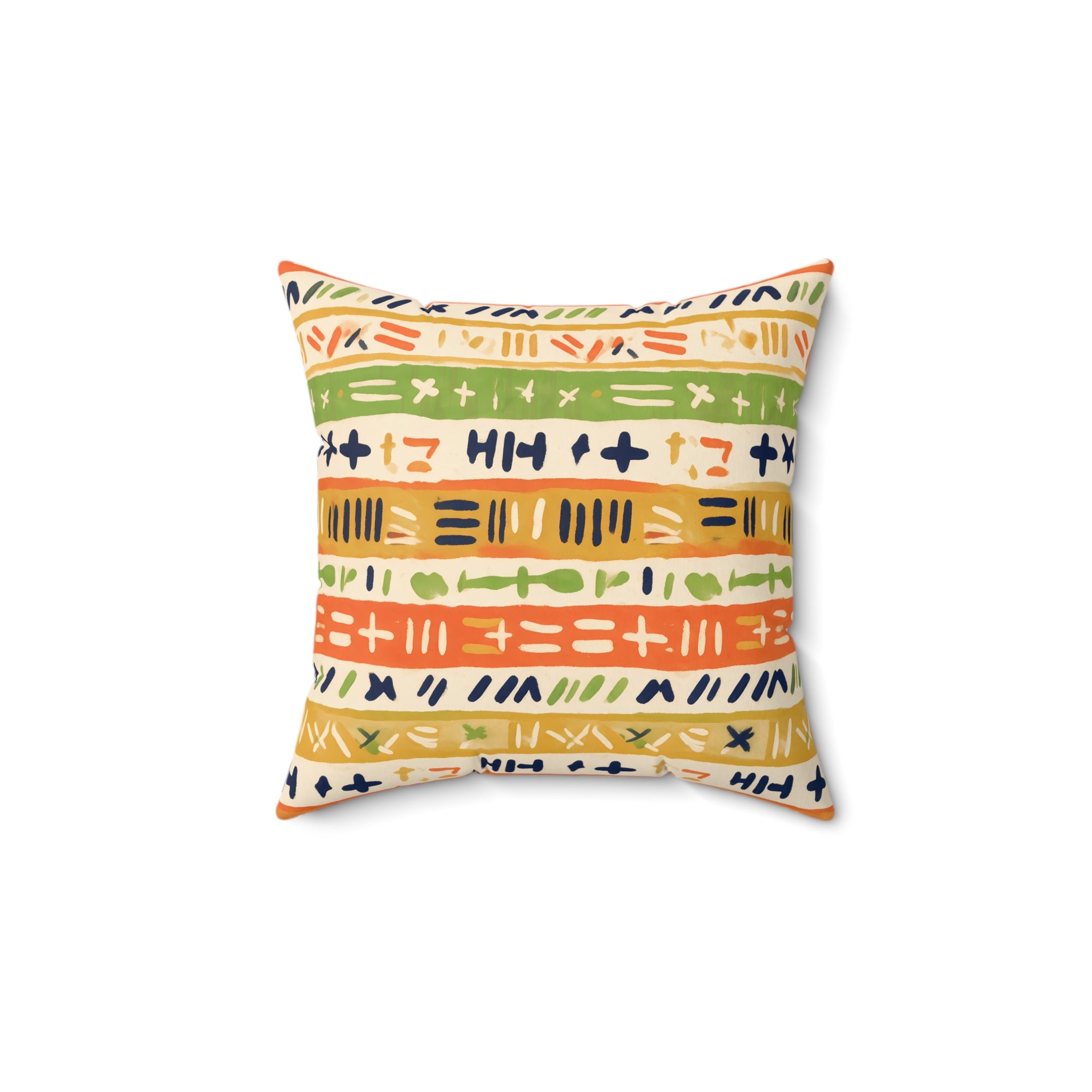 Indigo & Ochre Folk Art Throw Pillow