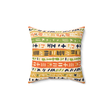 Indigo & Ochre Folk Art Throw Pillow