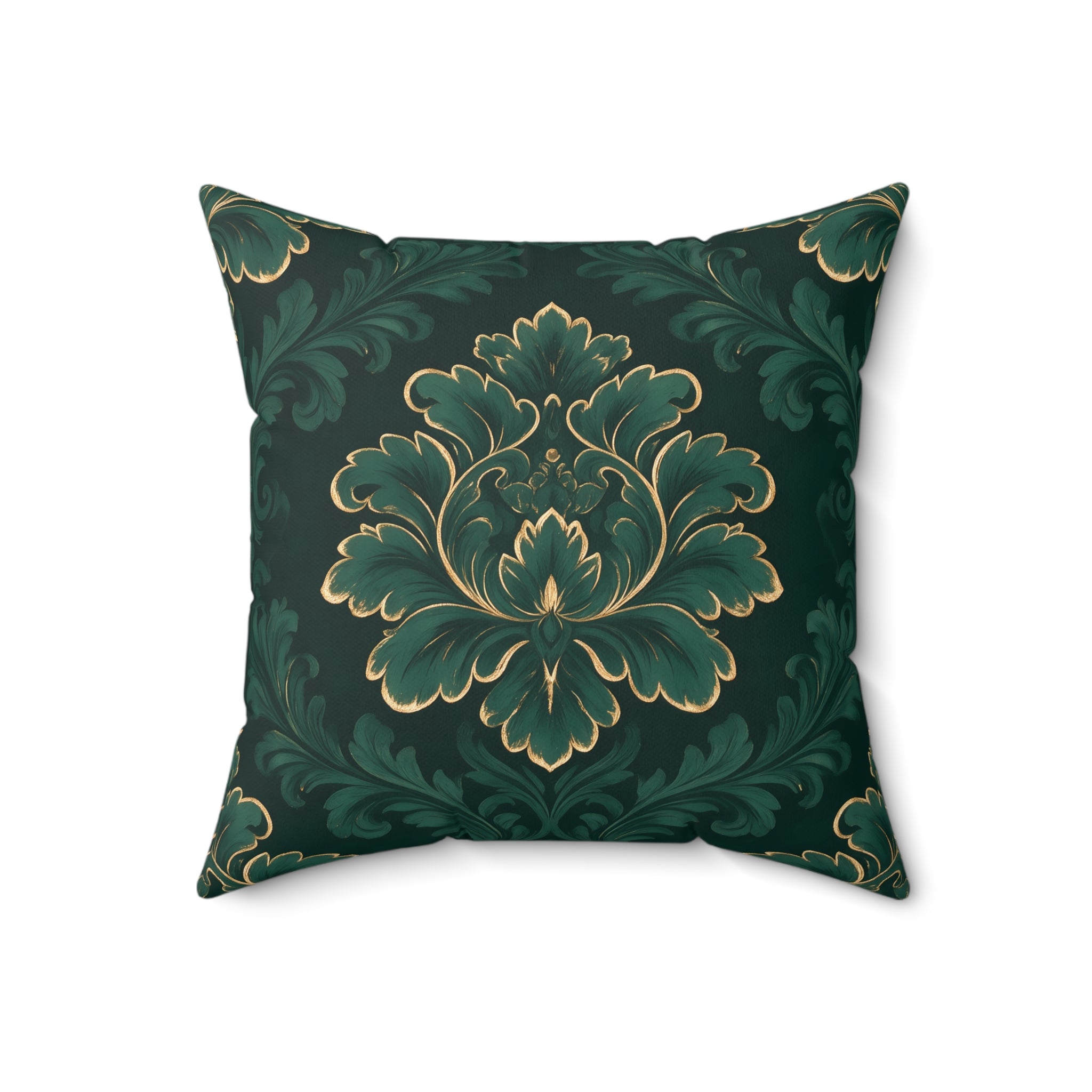 Emerald Gold Damask Throw Pillow