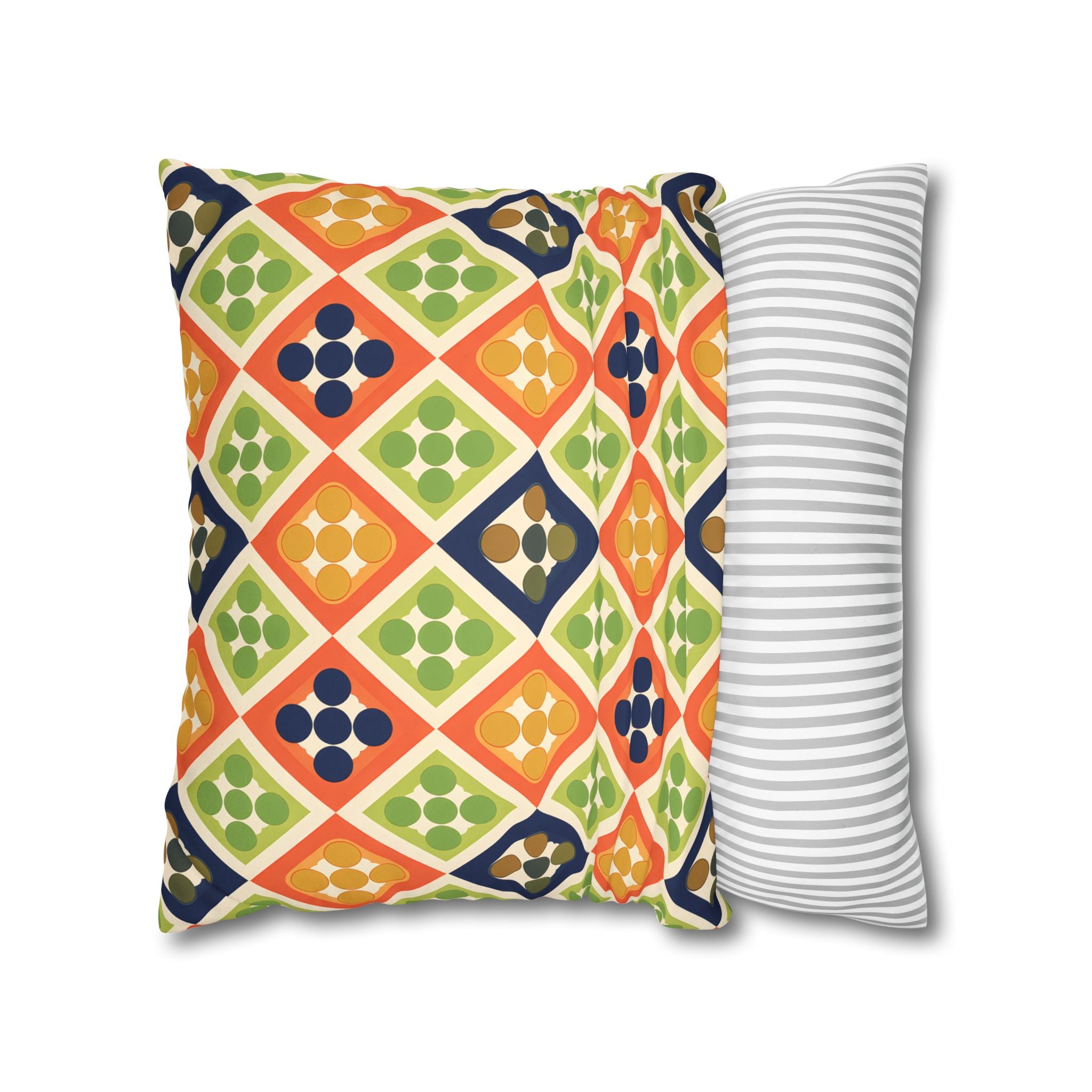 Persimmon and Indigo Geometric Pillow Cover