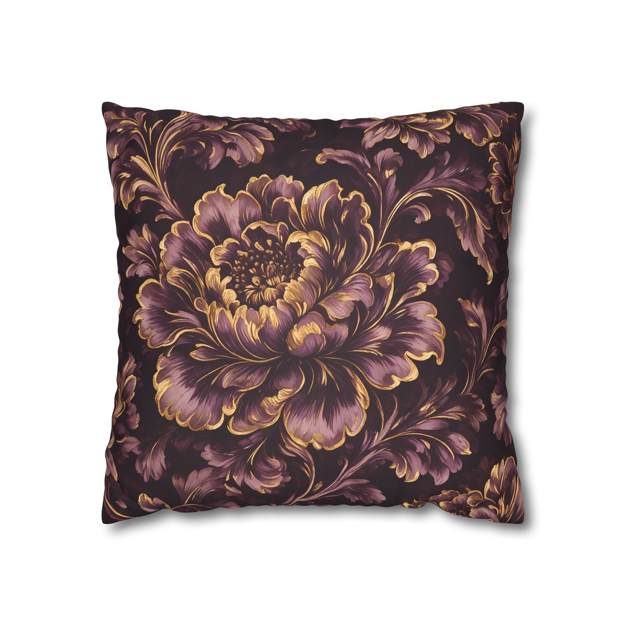Plum Gold Peony Cushion Cover