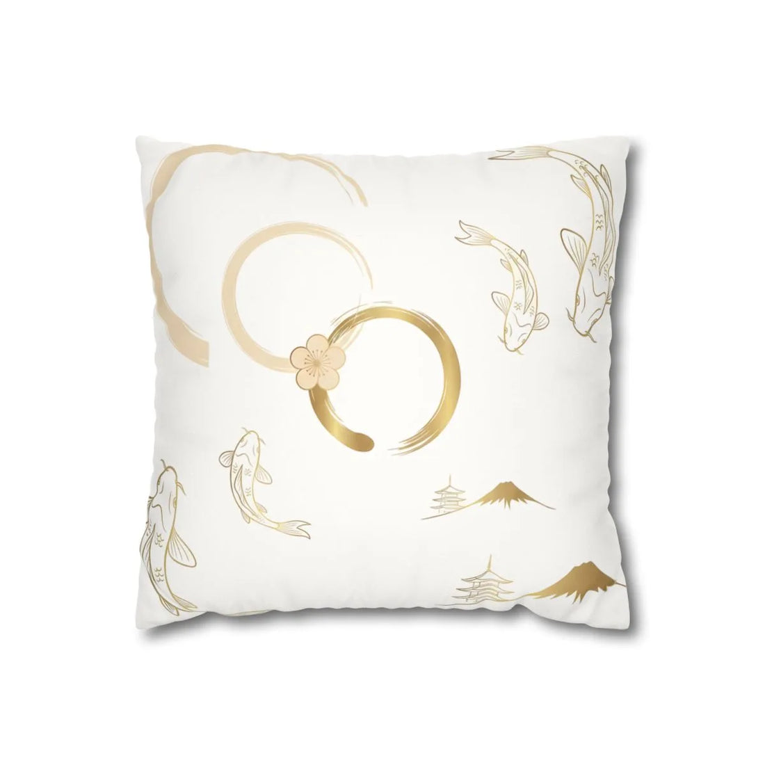 Front view of Nippon Heritage Cushion Cover White and Gold Hand Drawn on a white background.