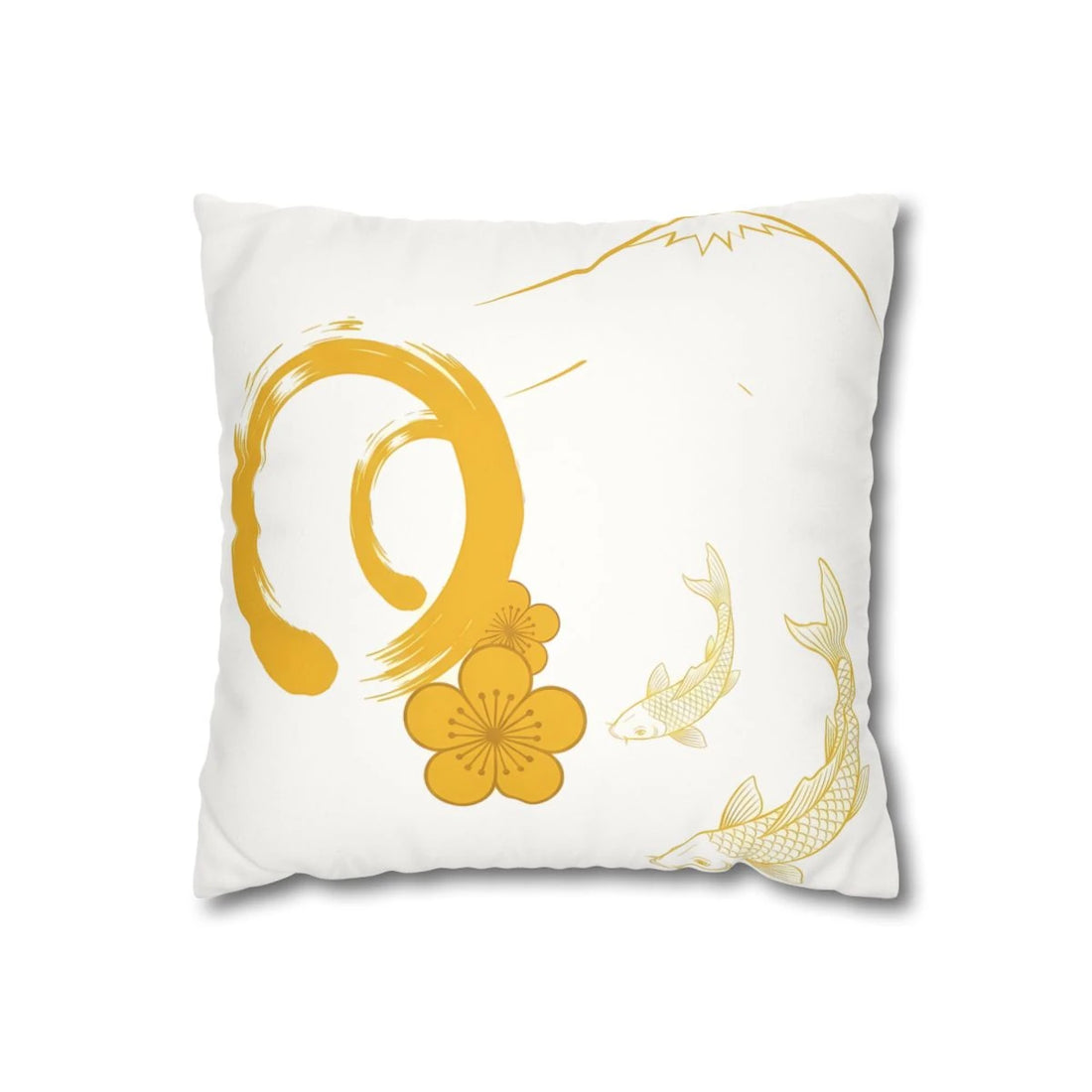 Front view of Hand-Drawn Illustrative Throw Pillow Blanc Ja on a white background.
