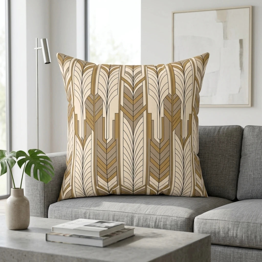 Front view of Art Deco Geometric Pillow Case on a white background.
