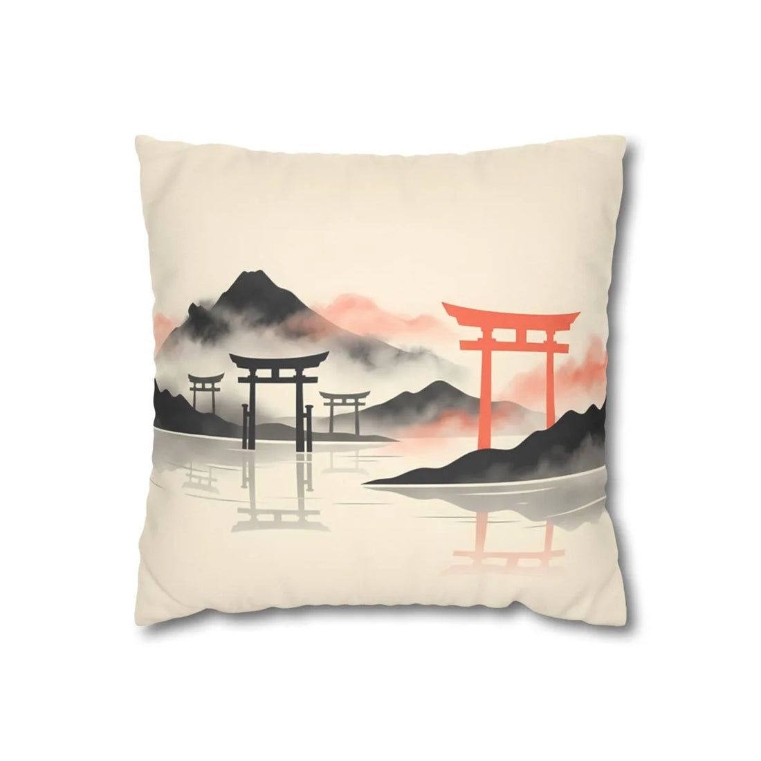 Front view of Crimson Shrine Gate Pillow Cover on a white background.