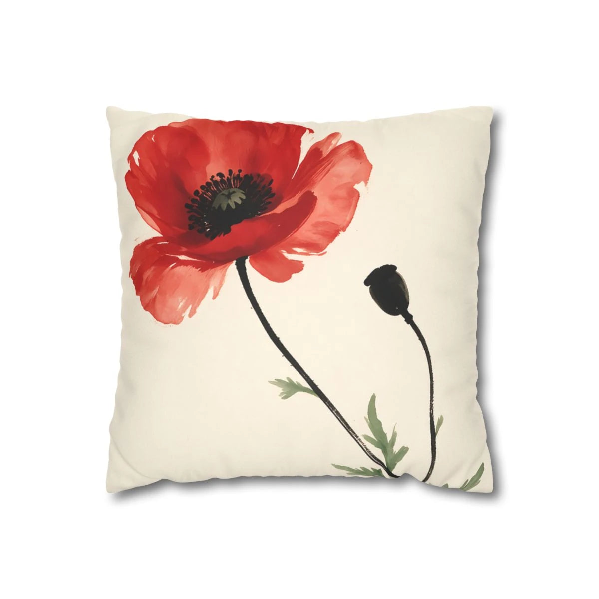 Scarlet Poppy Flower Cushion Cover