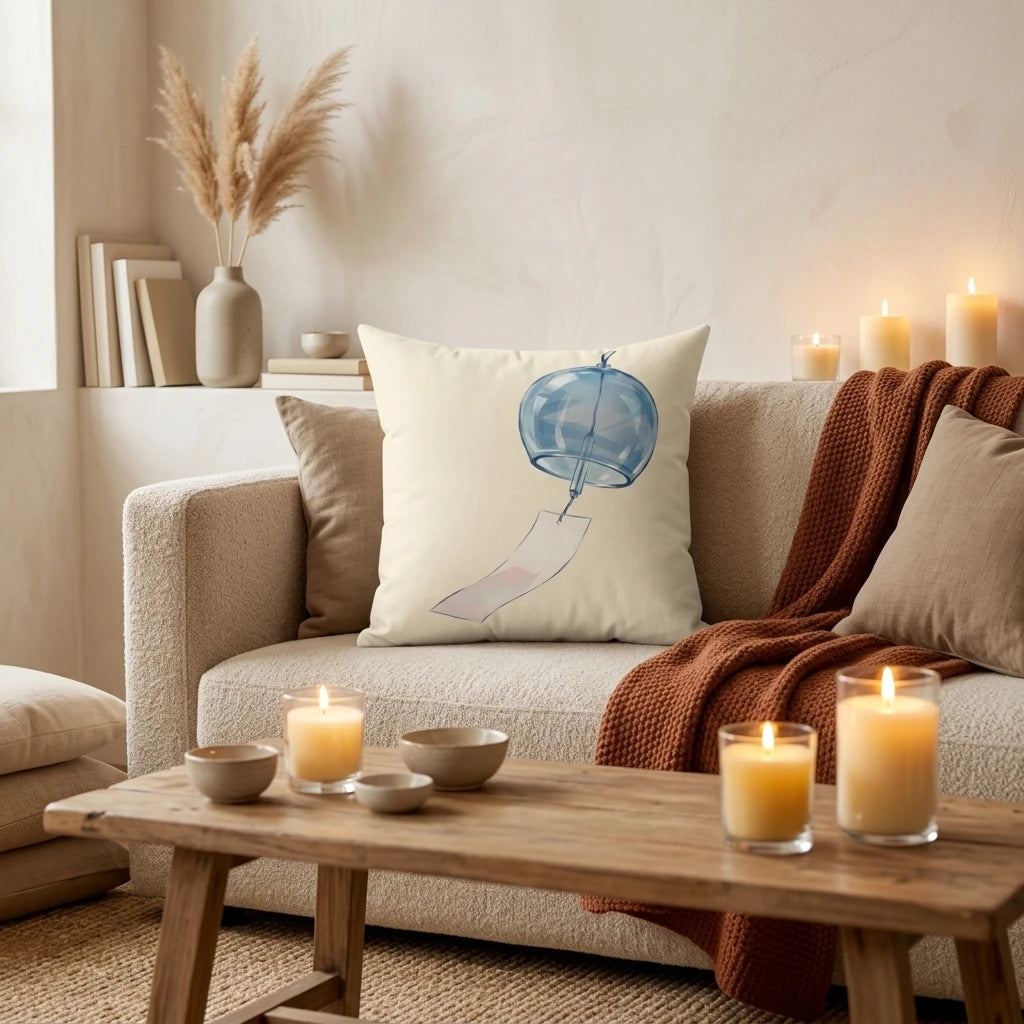 Breezy Japanese Wind Chime Cushion Cover, lifestyle view.