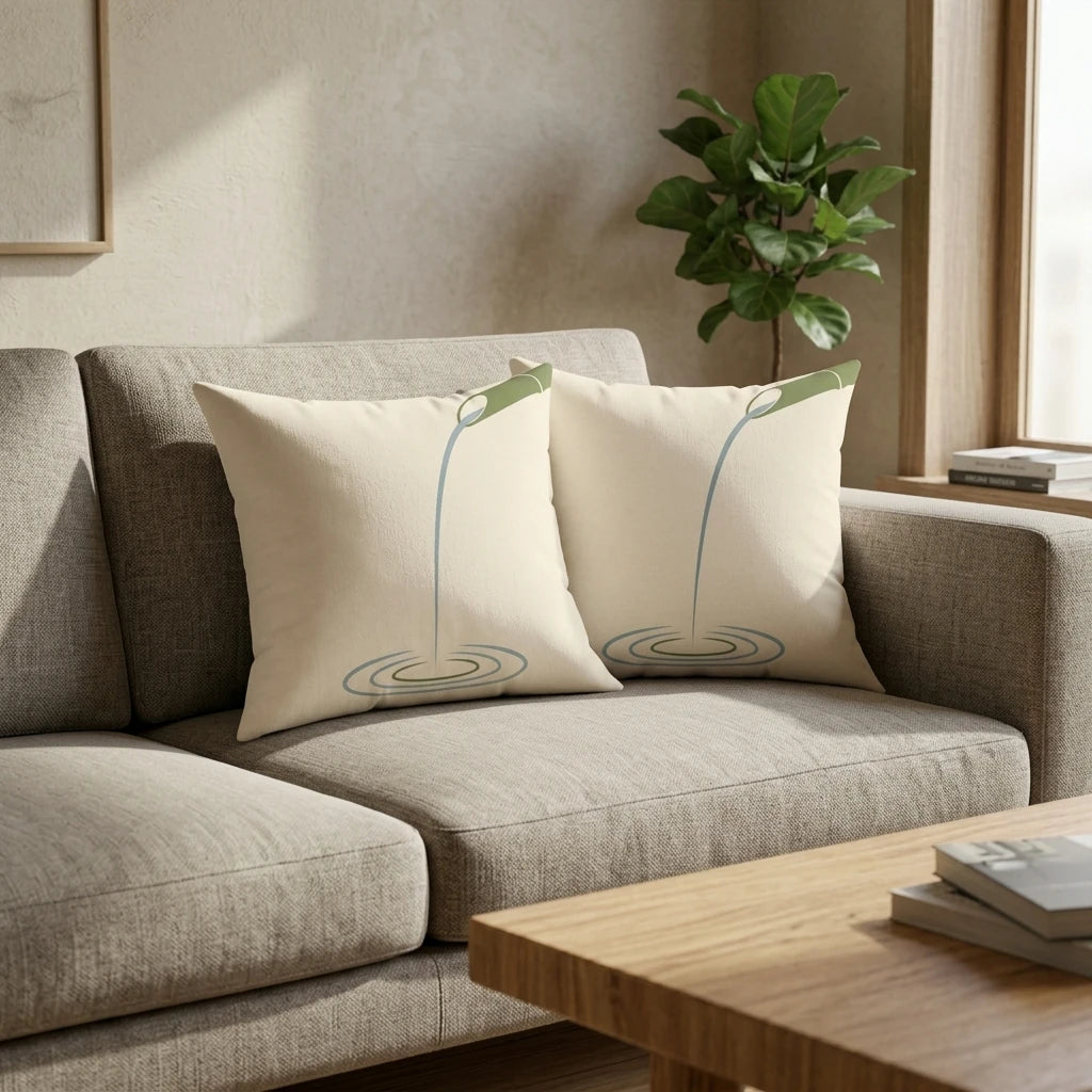 Meditative Japandi Cushion Cover - Bamboo & Water Art, lifestyle view.