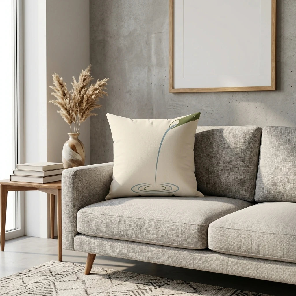 Front view of Meditative Japandi Cushion Cover - Bamboo & Water Art on a white background.