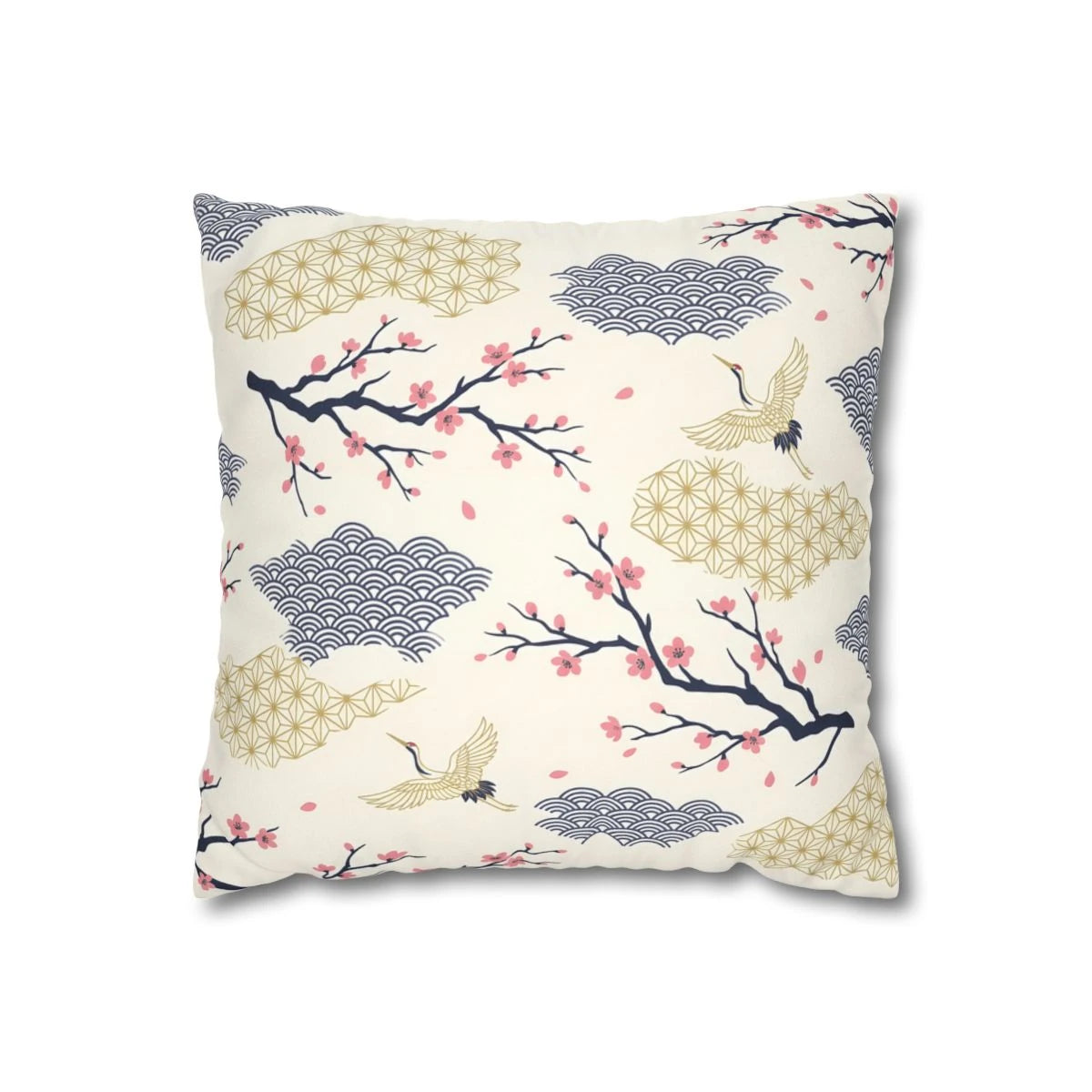Japanese Crane Sakura Cloud Throw Pillow