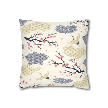 Japanese Crane Sakura Cloud Throw Pillow