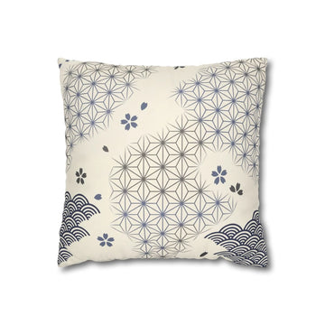 Indigo Asanoha Wave Sakura Cushion Cover