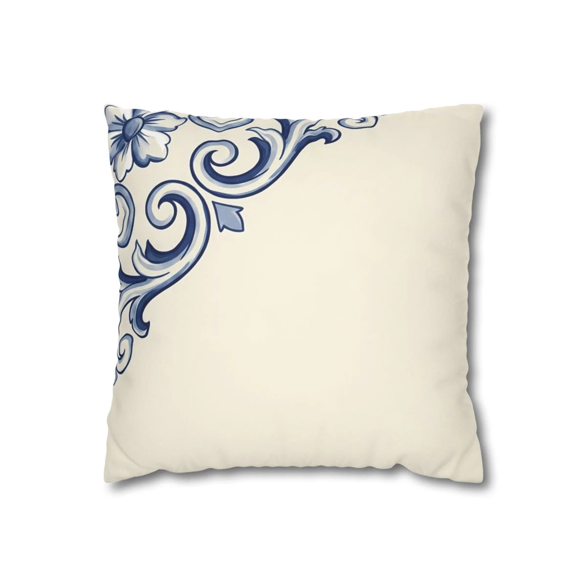 Front view of Cobalt Ceramic Scroll Cushion Cover on a white background.