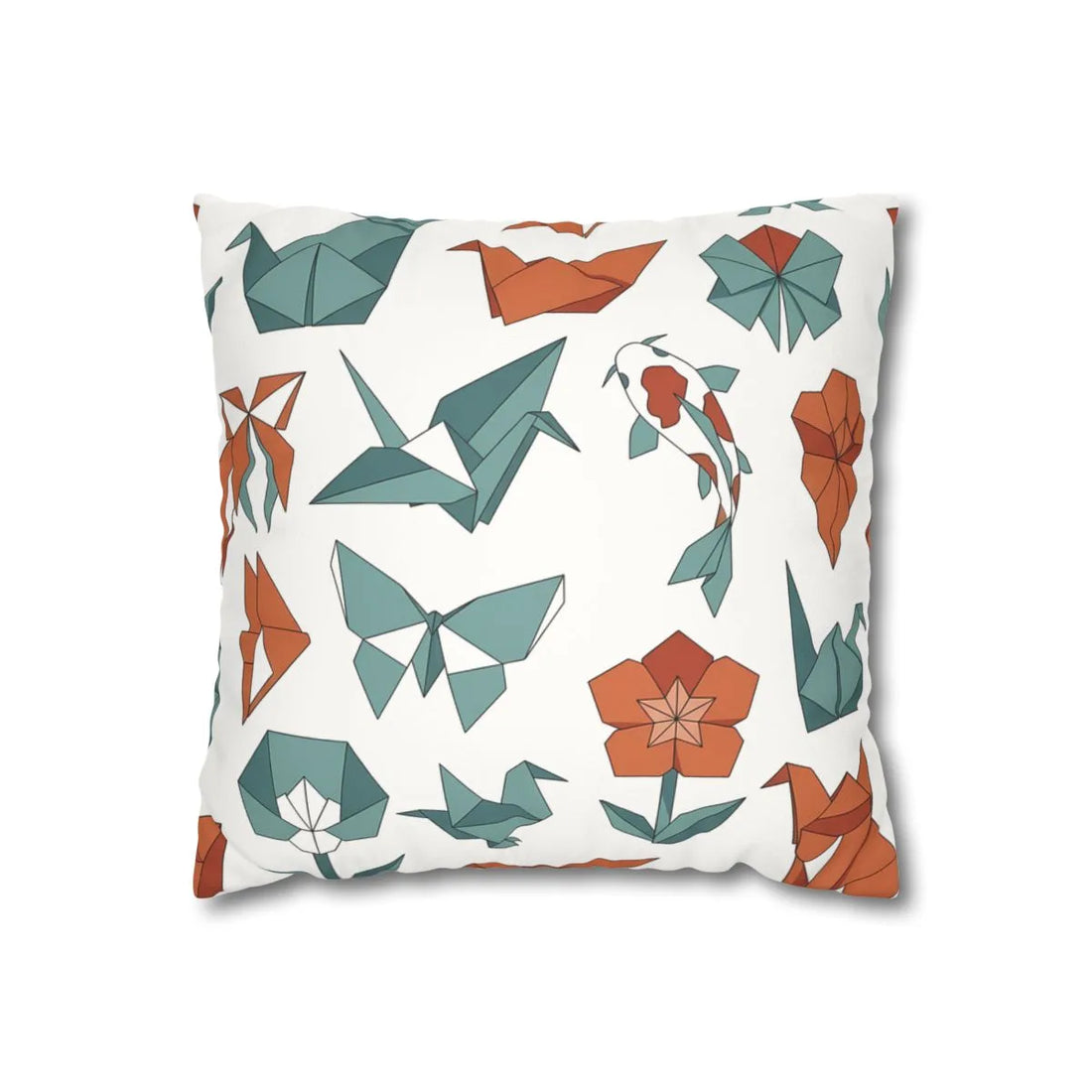 Front view of Teal Rust Origami Animal Cushion Cover on a white background.
