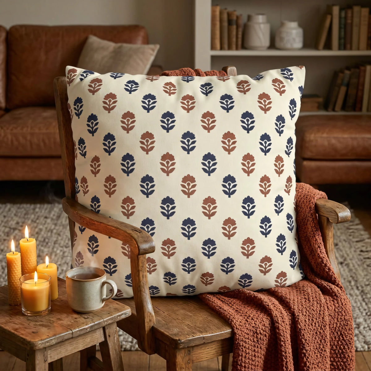 Artisanal Hand-Stamped Floral Sprig, lifestyle view.