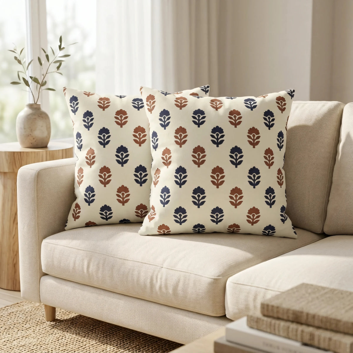 Artisanal Hand-Stamped Floral Sprig, lifestyle view.