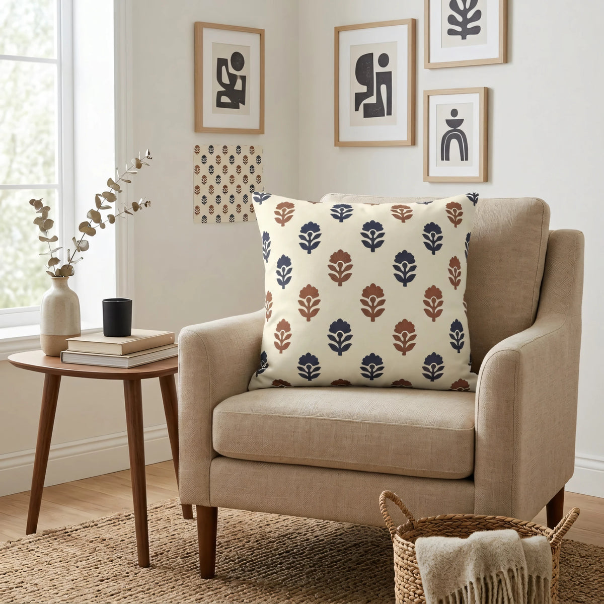 Artisanal Hand-Stamped Floral Sprig, lifestyle view.