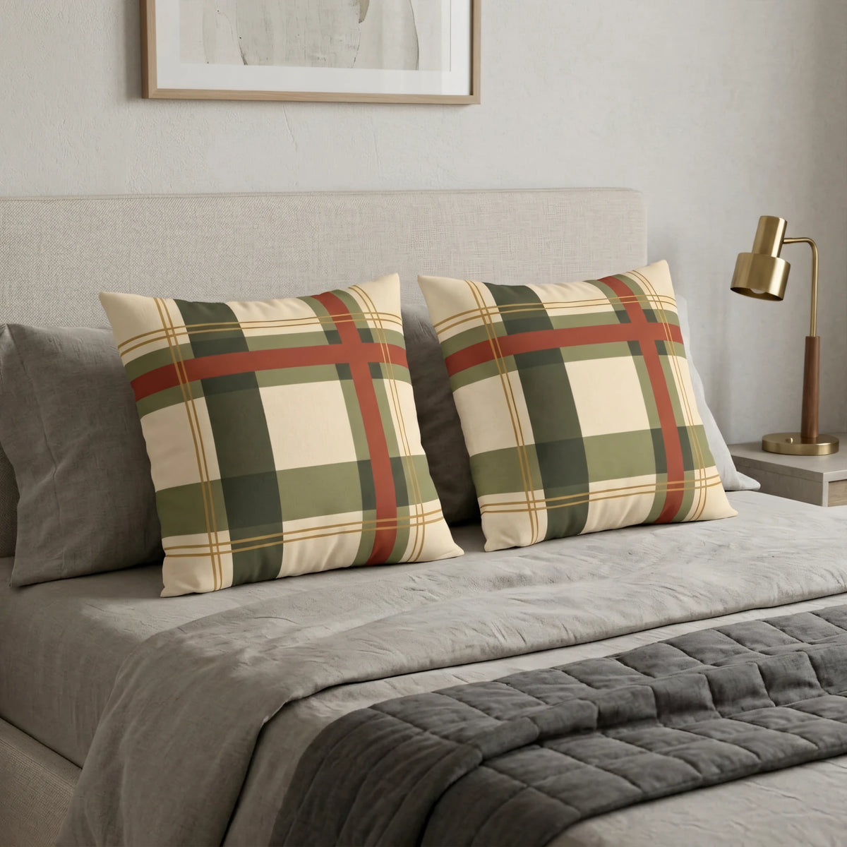 Country Manor Cushion Cover Cream and Moss Bold Inter, lifestyle view.