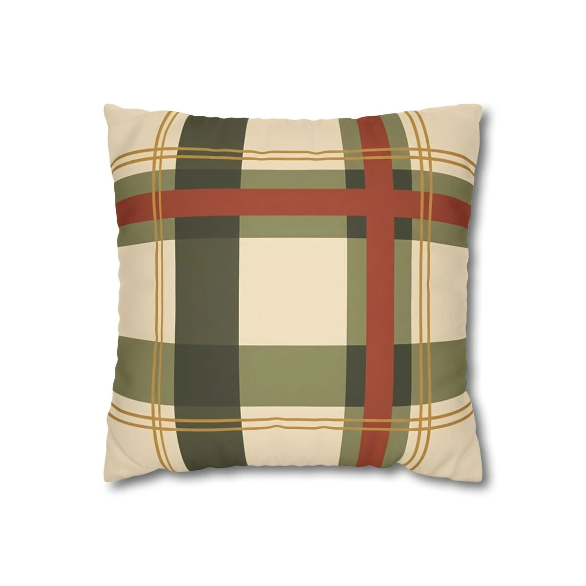 Front view of Country Manor Cushion Cover Cream and Moss Bold Inter on a white background.