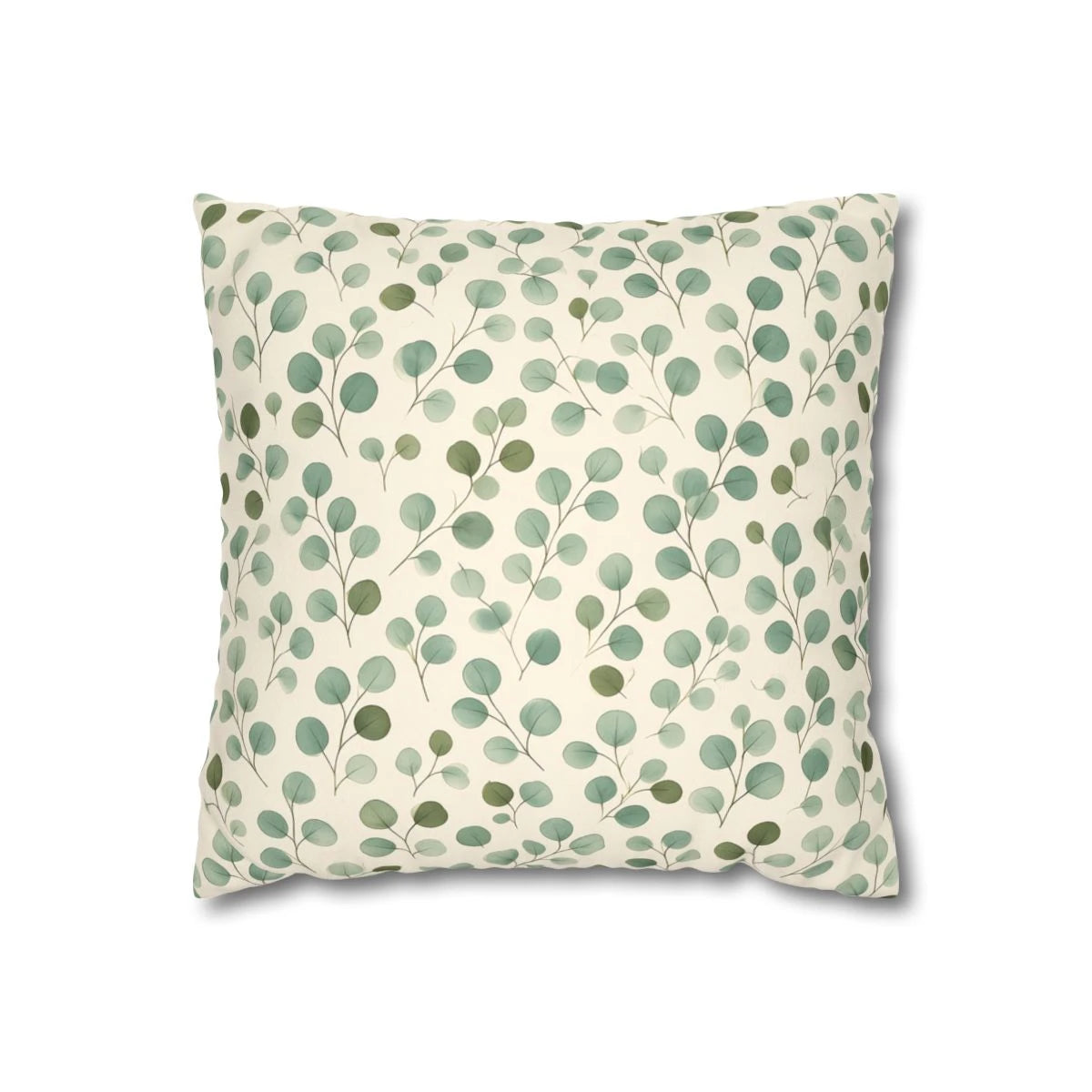 Front view of Boho Eucalyptus Sprig Cushion Cover - Muted Sage & Olive on a white background.