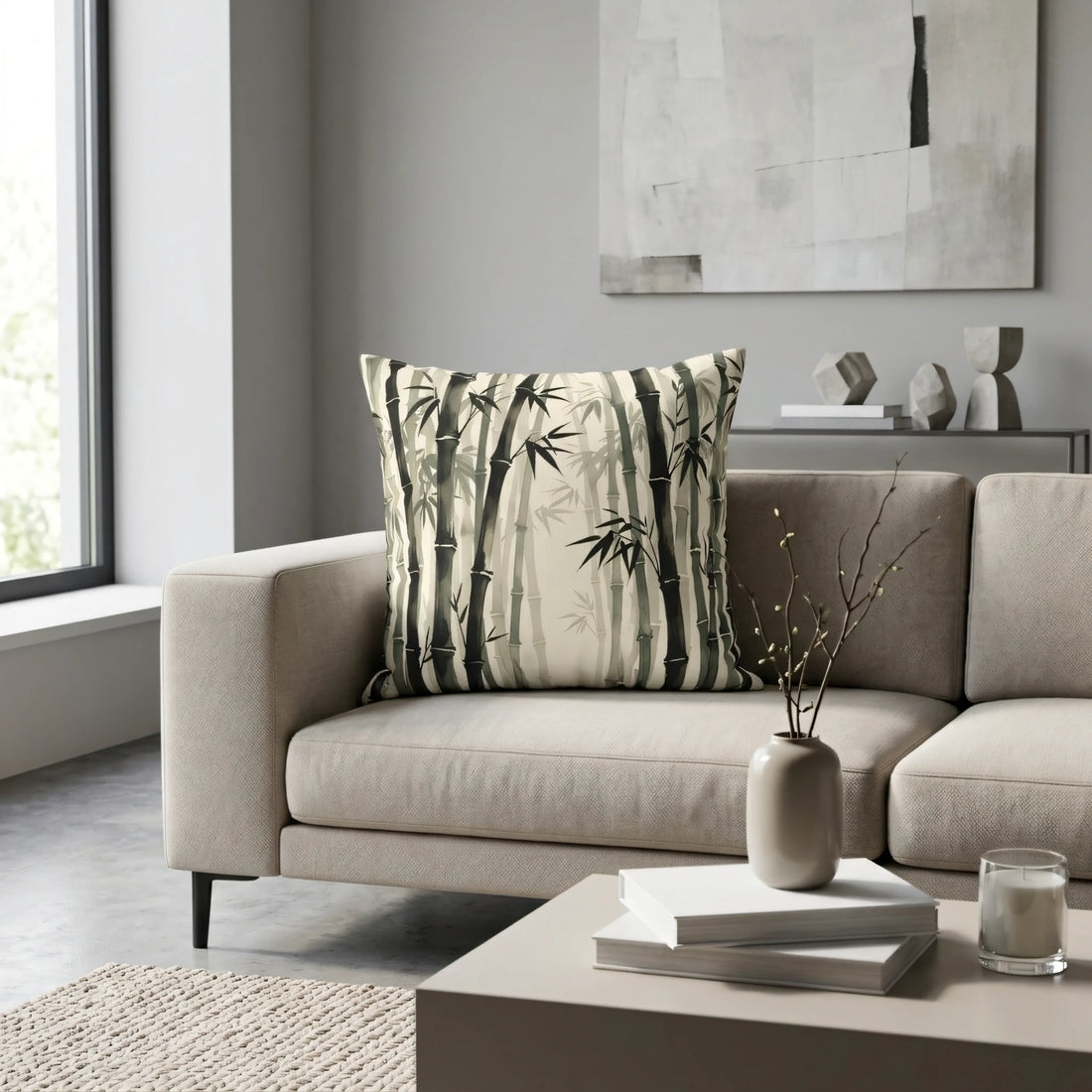 Front view of Wabi-Sabi Bamboo Cushion Cover on a white background.