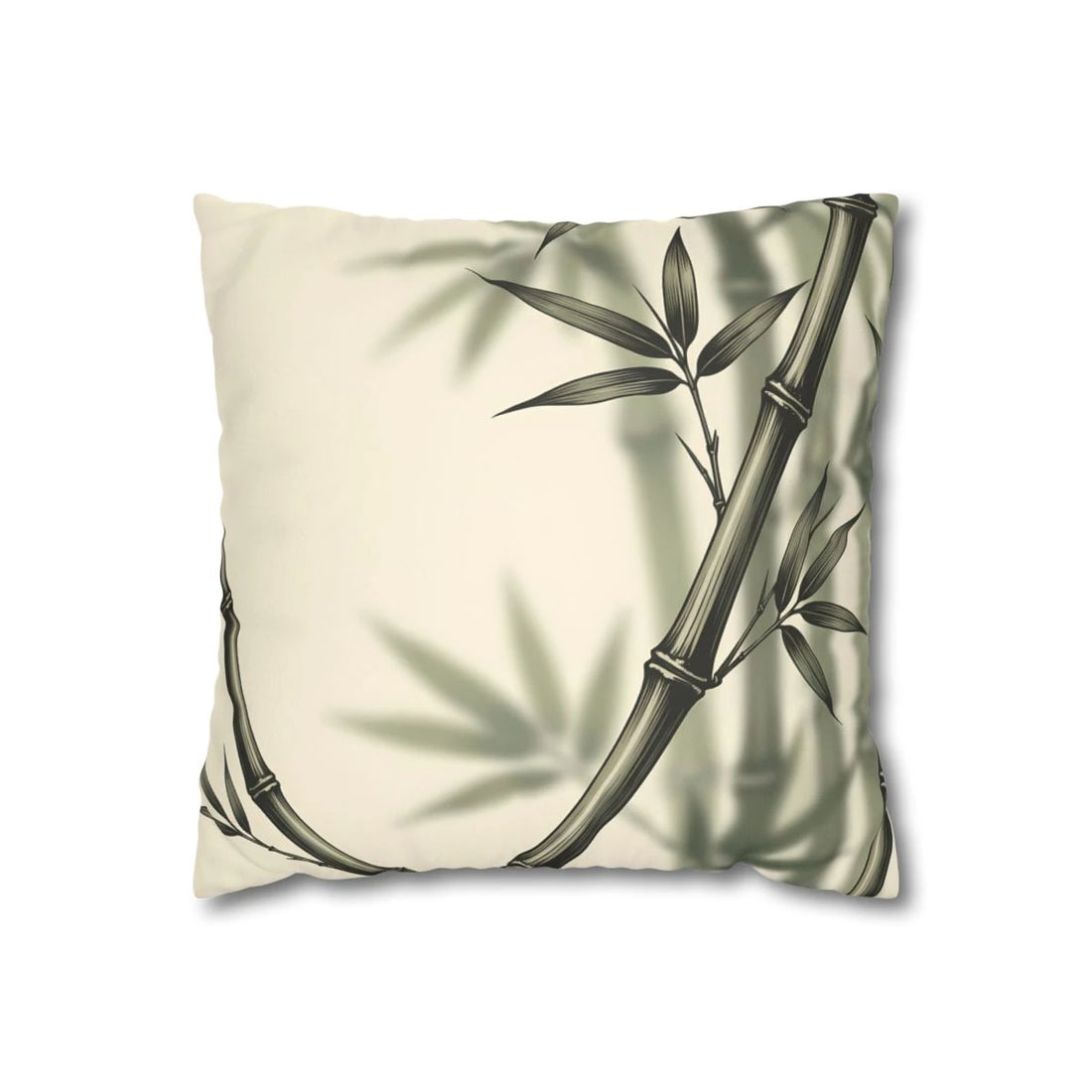 Front view of Woodcut Illustration Square Cushion White and Moss Forest Reeds on a white background.
