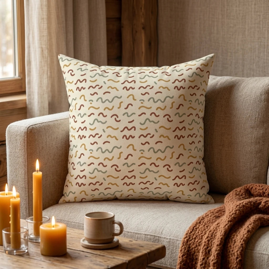 Serpentine Doodle Cushion Cover in, lifestyle view.