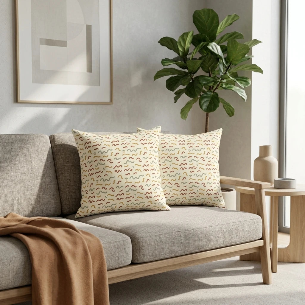 Serpentine Doodle Cushion Cover in, lifestyle view.