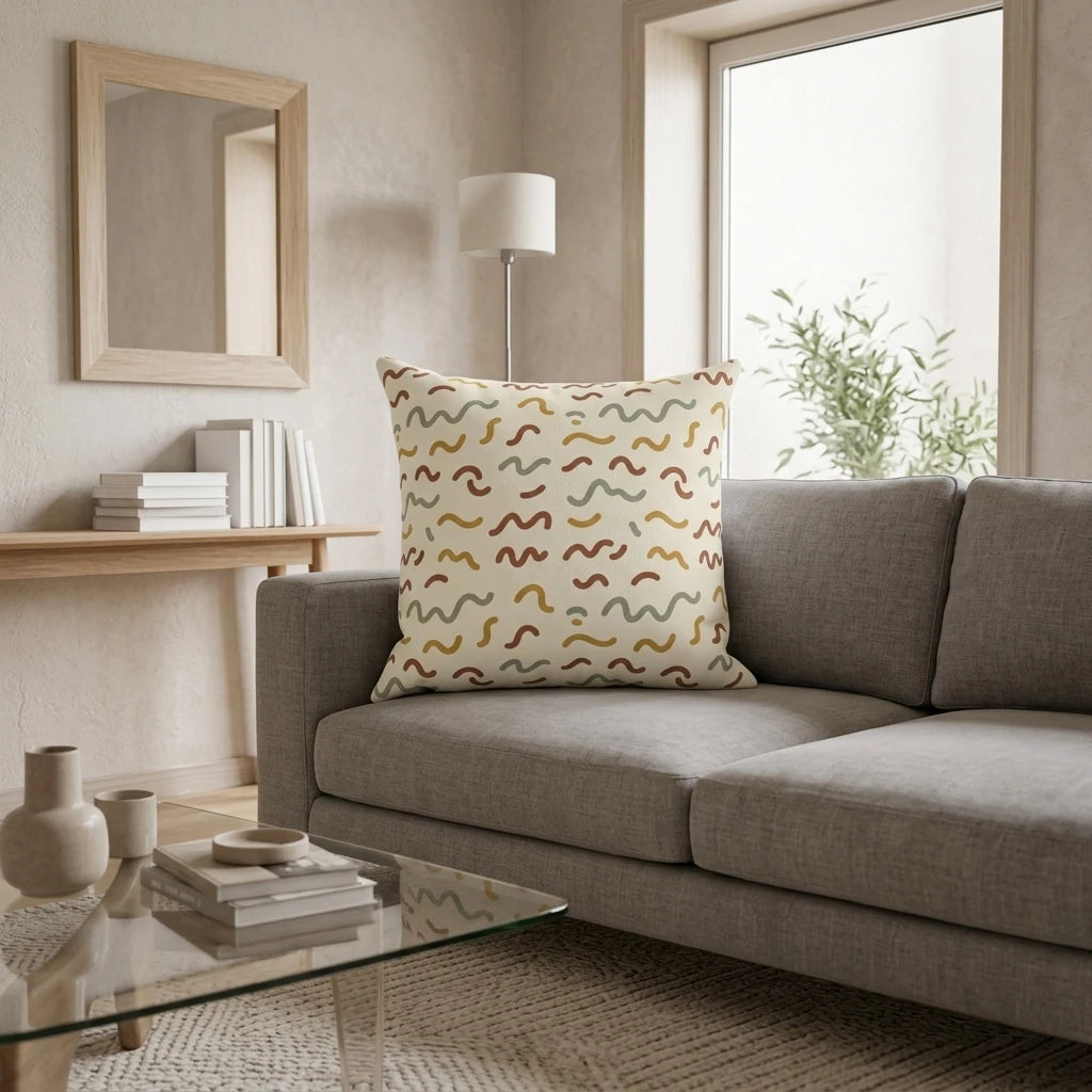 Front view of Serpentine Doodle Cushion Cover in on a white background.