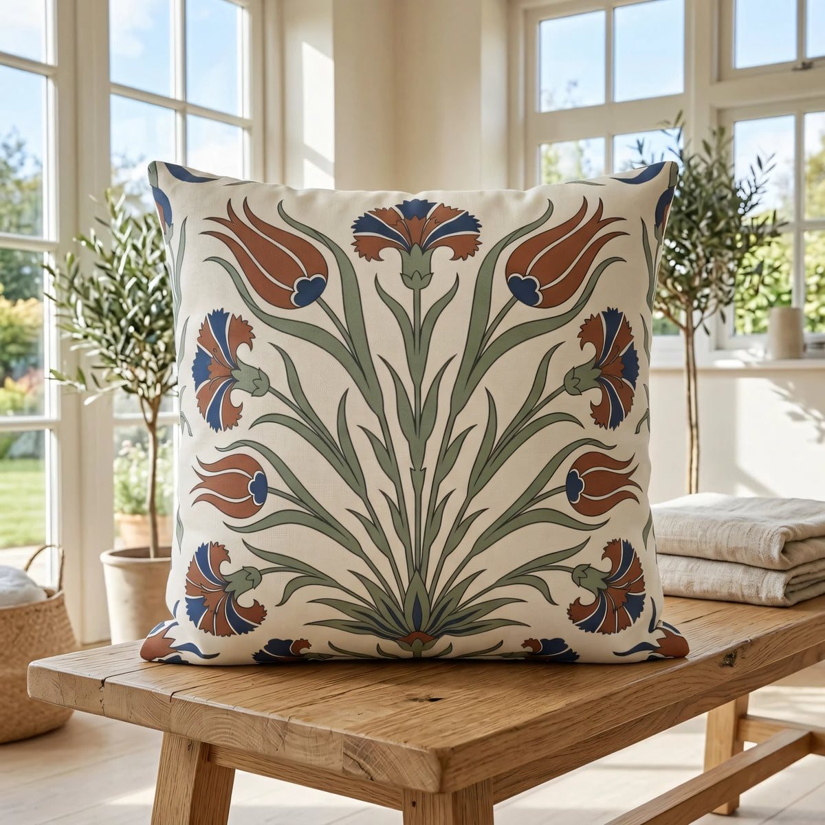 Iznik Tulip Cushion Cover, lifestyle view.