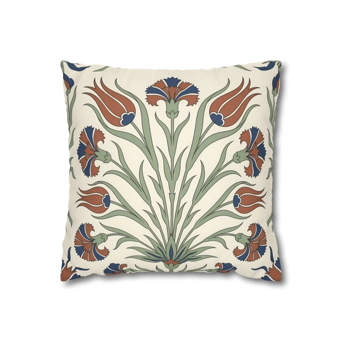 Front view of Iznik Tulip Cushion Cover on a white background.
