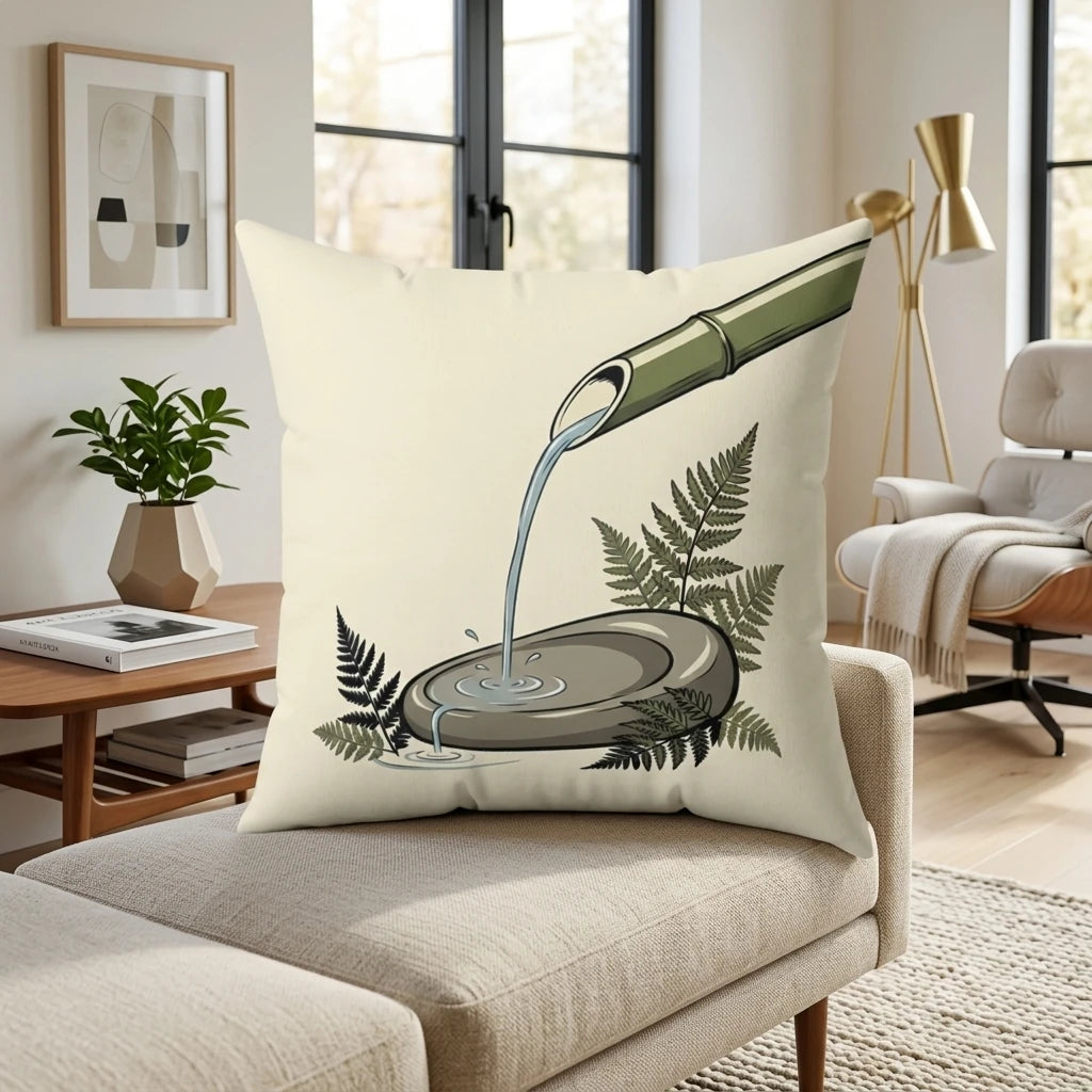 Front view of Illustrative Throw Cushion Ivory and Forest on a white background.