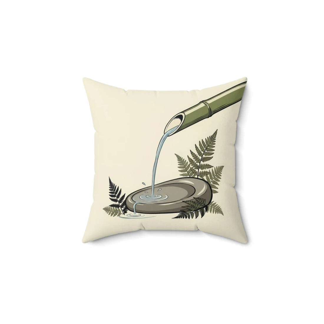 Front view of Illustrative Throw Cushion Ivory and Forest on a white background.