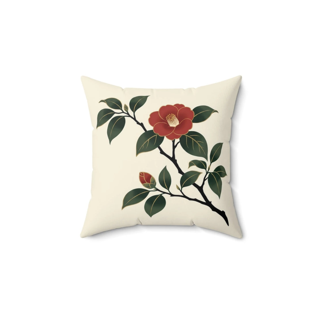 Front view of Red Tsubaki Pillow Cover on a white background.