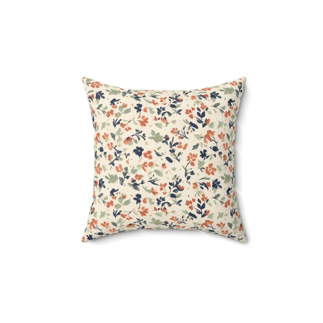 Front view of Ditsy Watercolor Throw Pillow Case White Rust Navy on a white background.