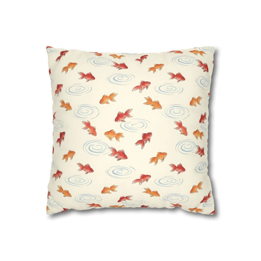 Front view of Watercolor Kingyo Goldfish Pillow Cover on a white background.