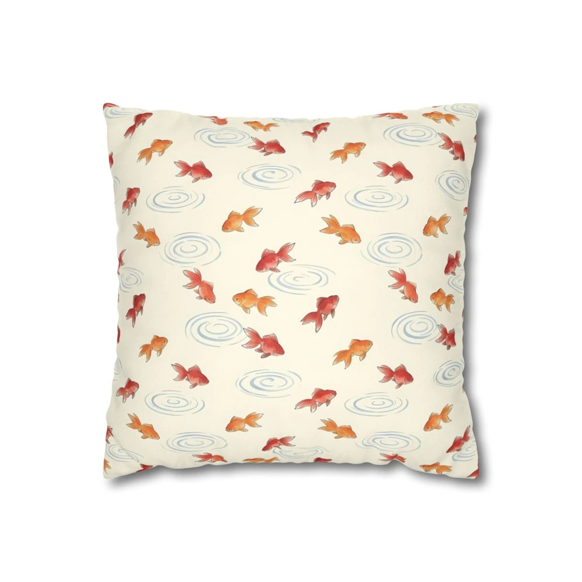 Front view of Watercolor Kingyo Goldfish Pillow Cover on a white background.