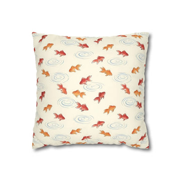 Front view of Watercolor Kingyo Goldfish Pillow Cover on a white background.