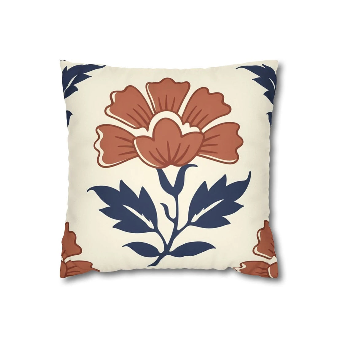Front view of Indigo Flower Woodblock Cushion Cover on a white background.