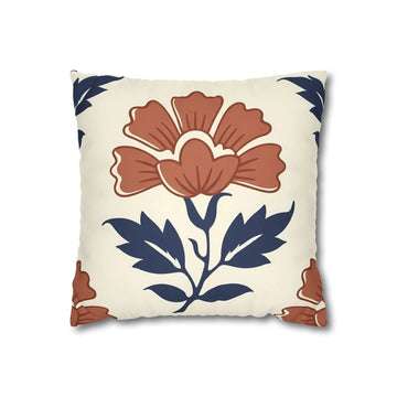 Front view of Indigo Flower Woodblock Cushion Cover on a white background.