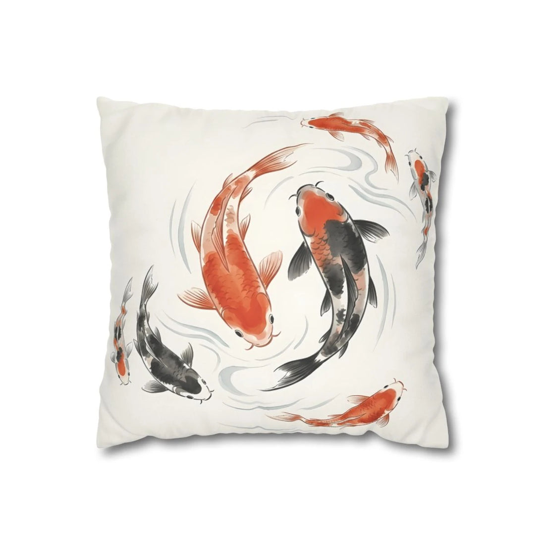 Front view of Watercolor Koi Fish Cushion Cover on a white background.