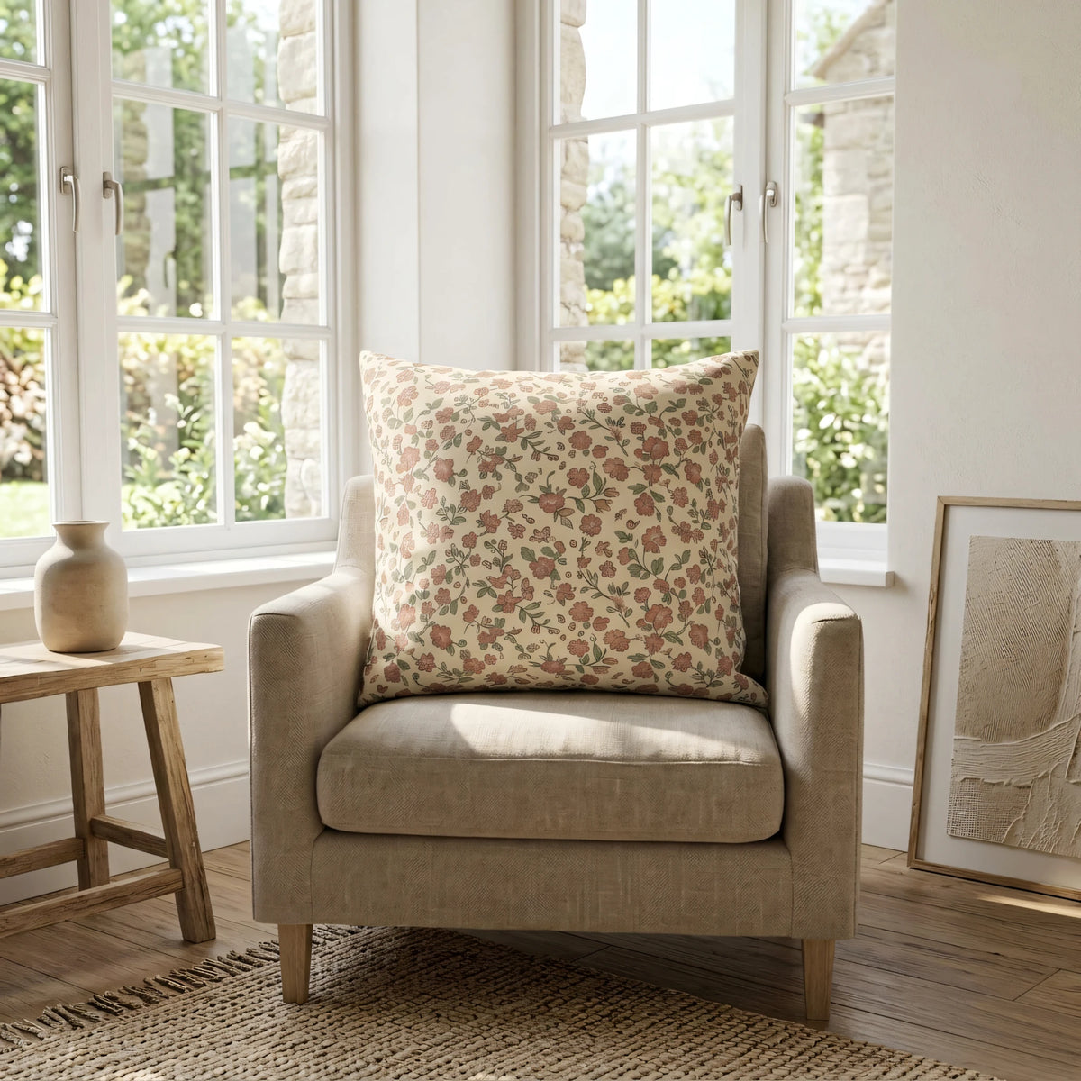 Vintage Floral Cushion Cover, lifestyle view.