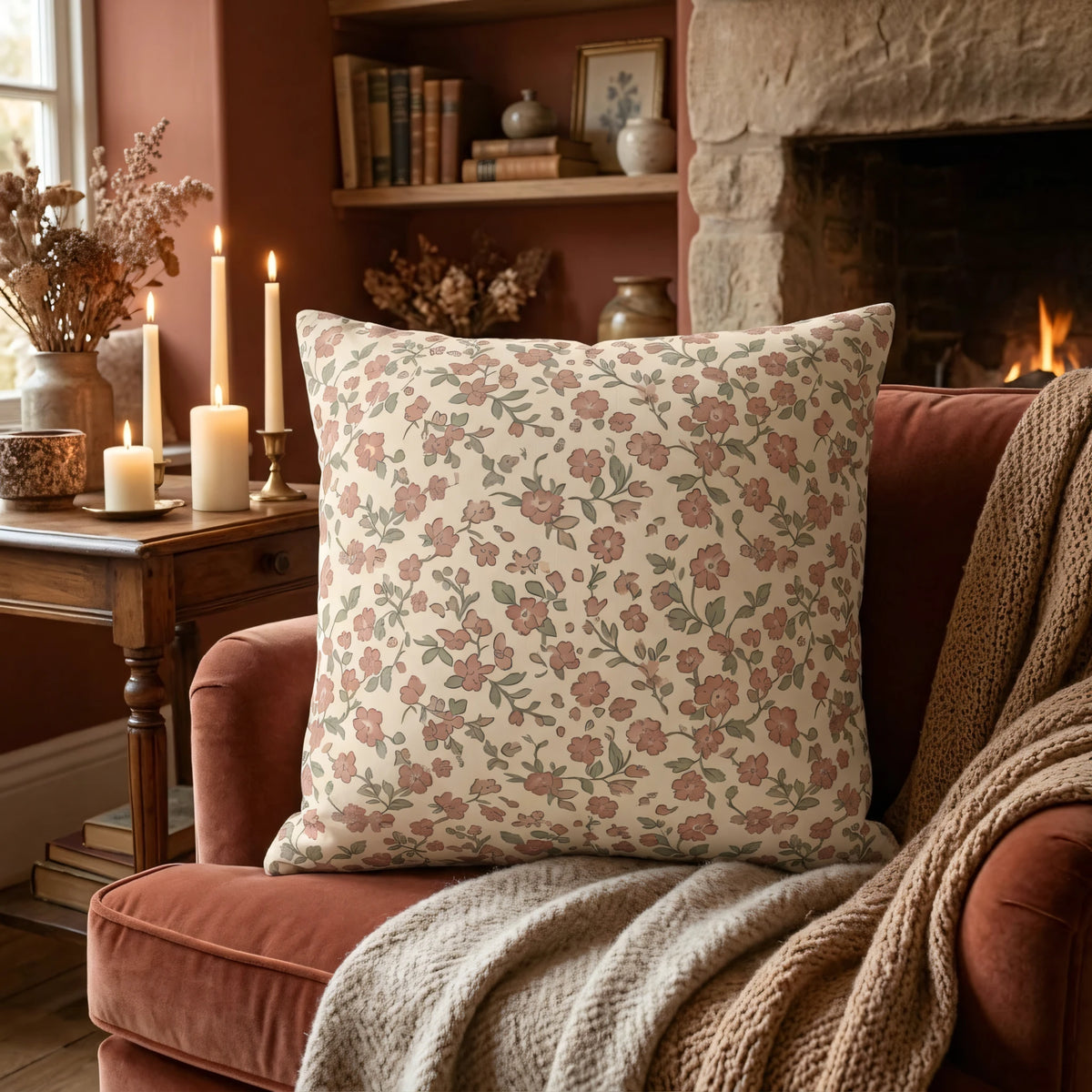 Vintage Floral Cushion Cover, lifestyle view.