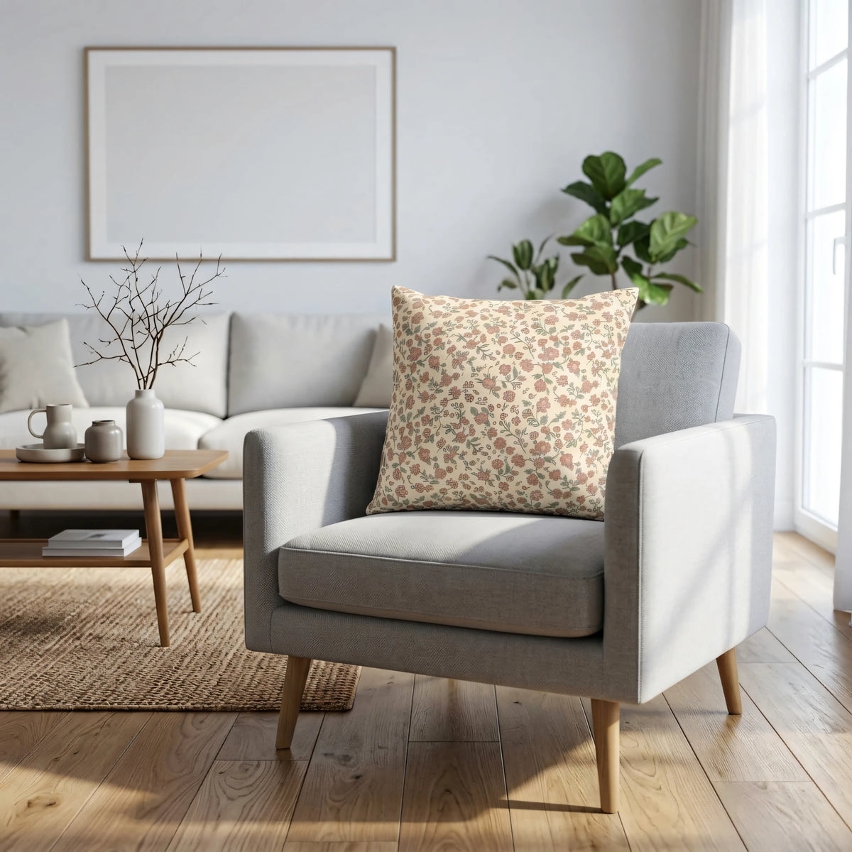 Vintage Floral Cushion Cover, lifestyle view.