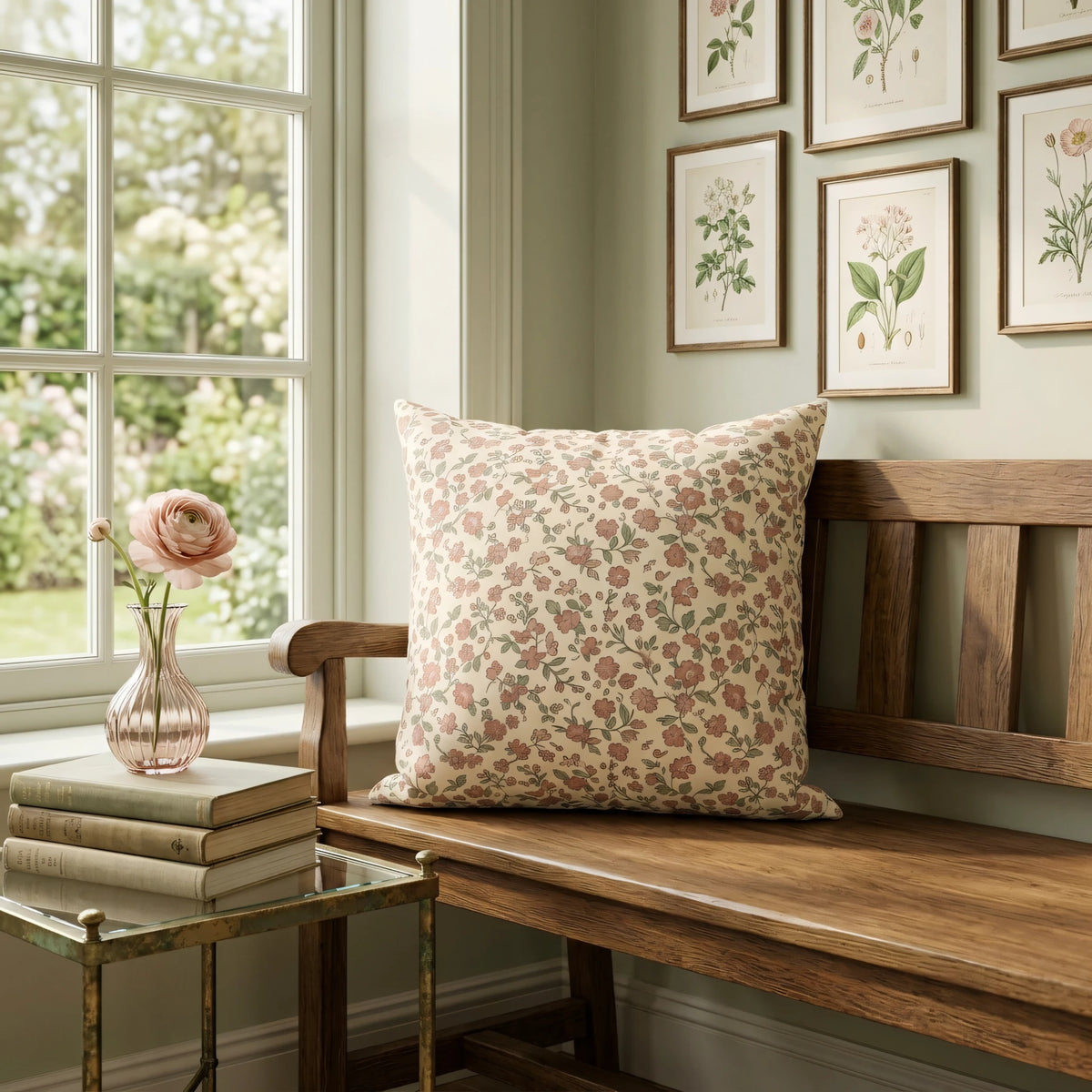 Vintage Floral Cushion Cover, lifestyle view.