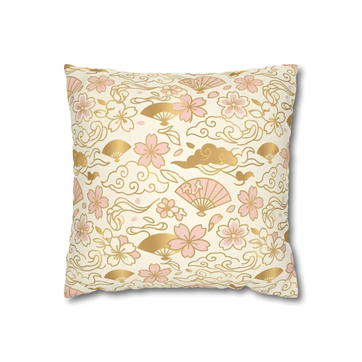 Front view of Elegant Chiyogami Style Cushion Cover Cream and Rose on a white background.