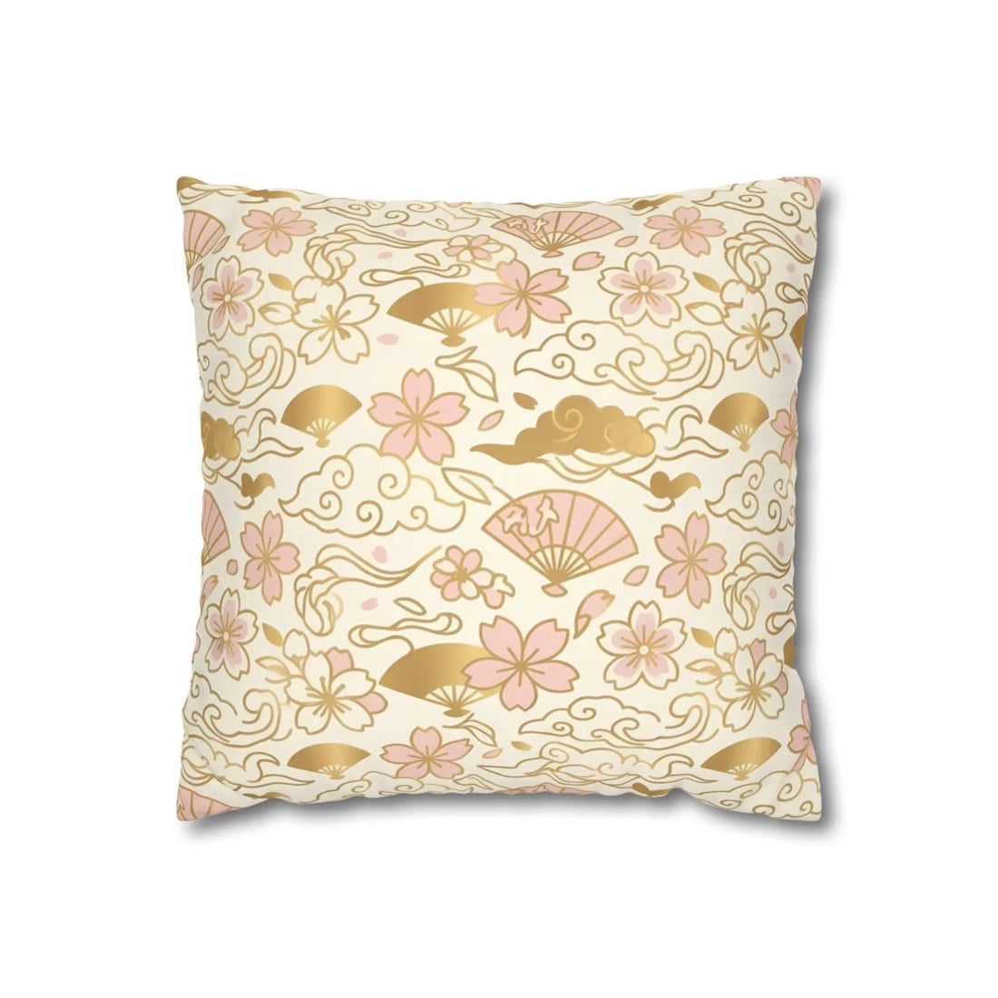 Front view of Elegant Chiyogami Style Cushion Cover Cream and Rose on a white background.