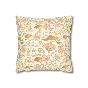 Front view of Elegant Chiyogami Style Cushion Cover Cream and Rose on a white background.