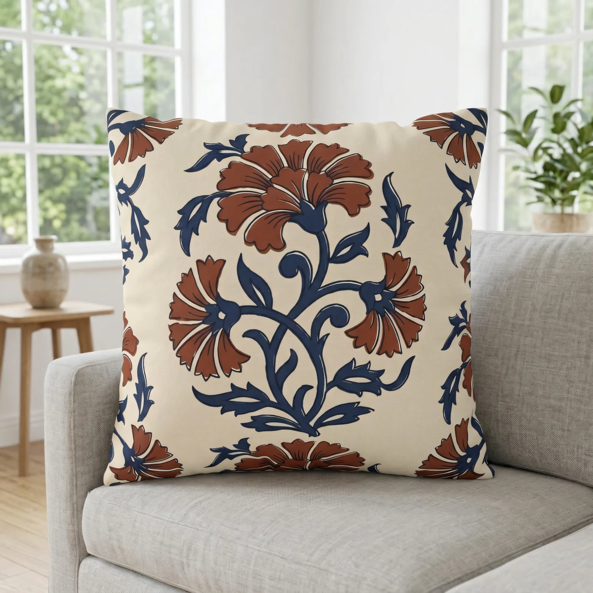 Indian Block Print Pillow Cover, lifestyle view.